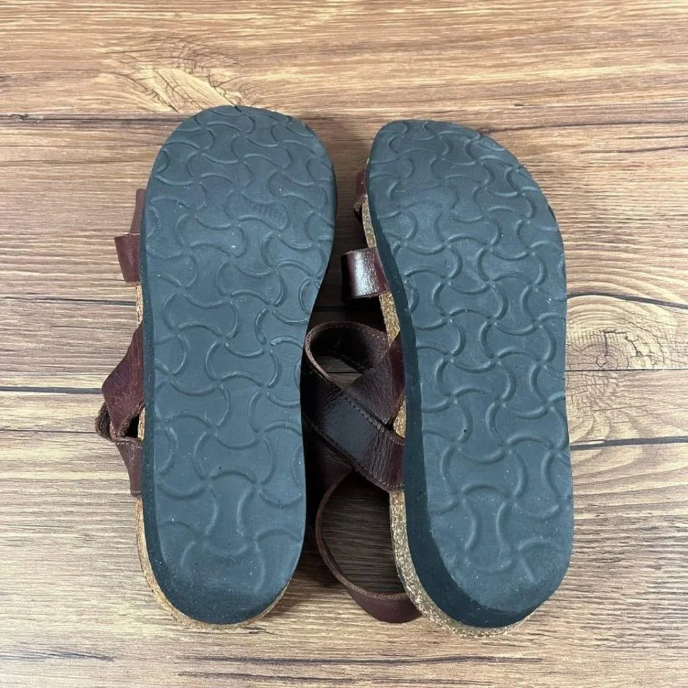 Naot Brown Leather Embossed Strappy Sandals